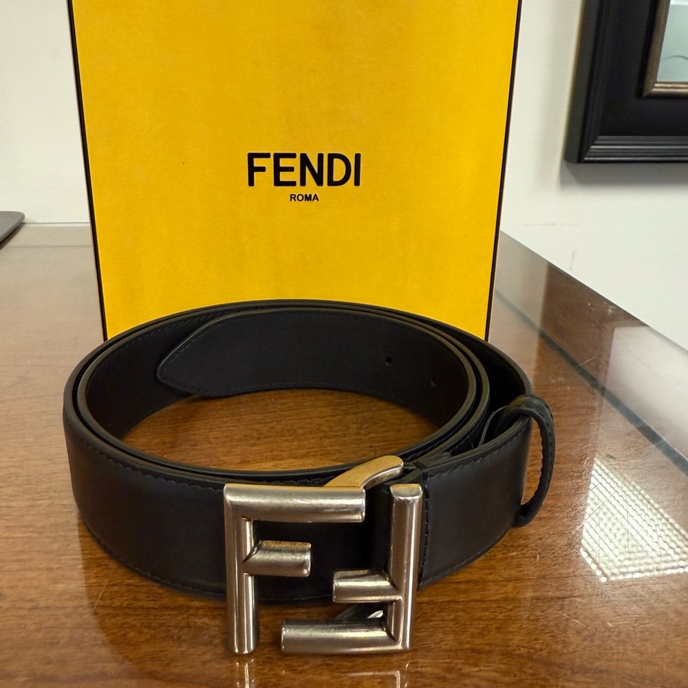 Fendi Black Belt with Silver Buckle